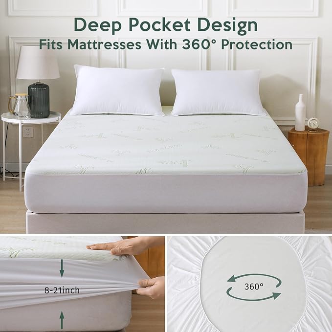 MUXHOMO 2 Pack Twin Mattress Protector Waterproof, Mattress Cover Twin Size Bed, Cooling and Breathable Bed Pad Cover, Deep Pocket 8"-21"