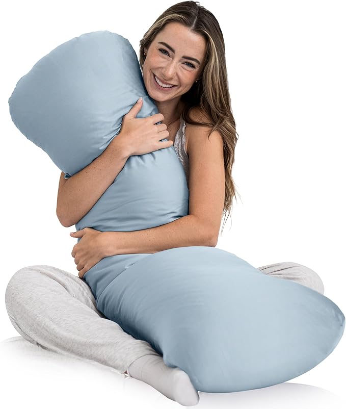 Weighted Body Pillow 8lbs - Weighted Pillow for Deeper Sleep (48" x 14") - Cooling Body Pillows for Adults, Side Sleeper Body Pillows with Cover (X-Large/Arctic Blue)