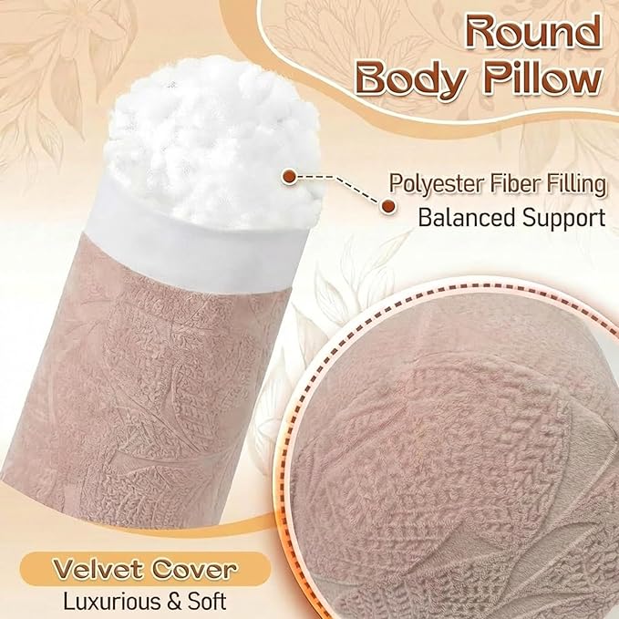 1 MIDDLE ONE Body Pillow for Adults, Bolster Pillow with Removable Velour Cover, Long Round Roll Cylinder Pillow for Bed, 47" x 7.87", Dusty Pink
