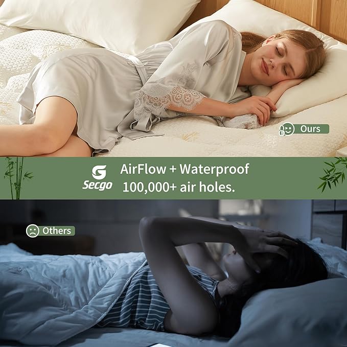 Premium 100% Waterproof Queen Mattress Topper, Breathable Mattress Pad, Rayon from Bambo Bed Protector, Deep Pocket Sheet Cover 8"-21"