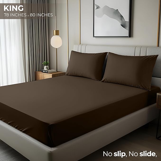 Utopia Bedding King Fitted Sheet - Bottom Sheet - Deep Pocket - Soft Microfiber - Shrinkage and Fade Resistant - Easy Care -1 Fitted Sheet Only (Brown)