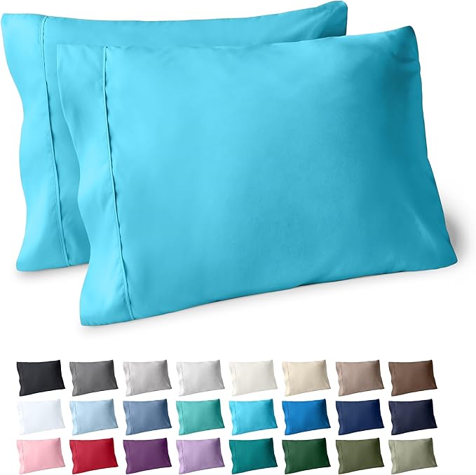 Bare Home Microfiber Pillow Cases - King Size Set of 2 - Cooling Pillowcases - Double Brushed - Aqua Pillowcases 2 Pack - Easy Care (King Pillowcase Set of 2, Aqua)