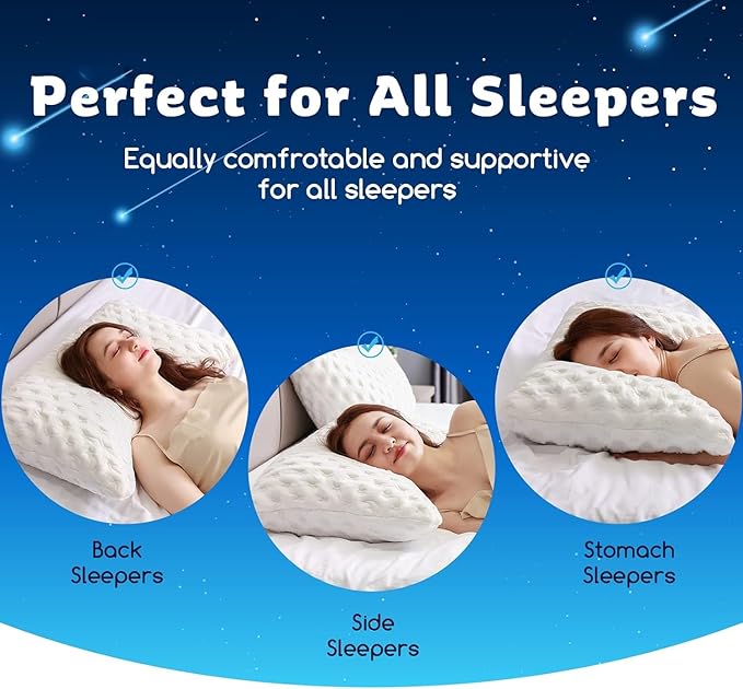 KUCEY Cooling Side Sleeper Pillow for Neck and Shoulder Pain, Luxury Shredded Memory Foam Curved Bed Pillows for Sleeping Set of 2- Adjustable Queen Size- Washable Cover Crescent White