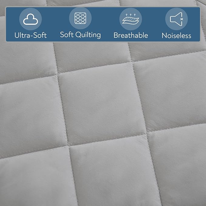 Full Mattress Pad, Soft Quilted Air Mattress Topper Full with Extra Deep Pocket, Breathable and Noiseless Air Mattress Cover Mattress Pad Fits Up to 23 Inch, Grey