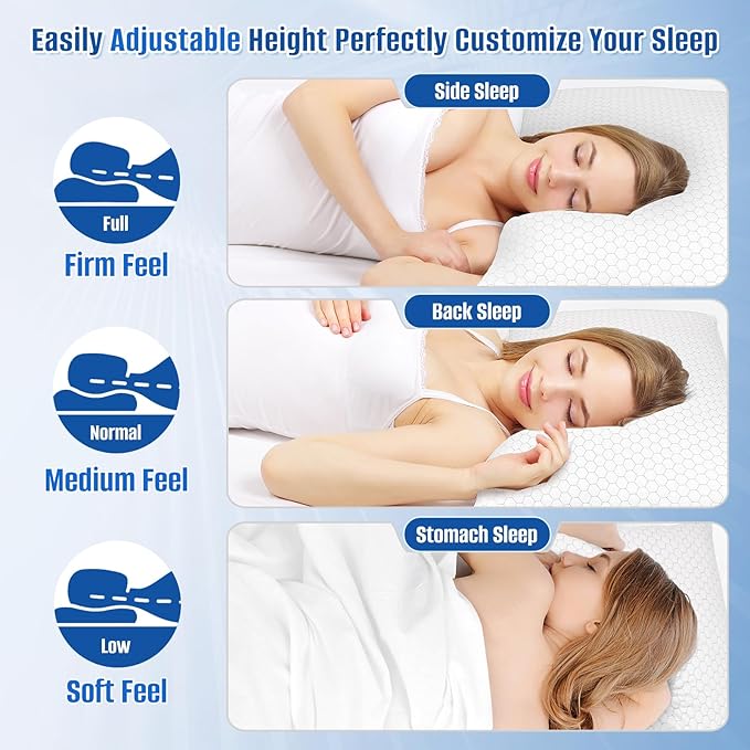 CushyOasis Shredded Memory Foam Pillow for Sleeping, Cooling Bed Pillows Set of 2, Adjustable Pillows for Side, Back, Stomach Sleepers with Washable Pillowcase (Standard Size, Grey)