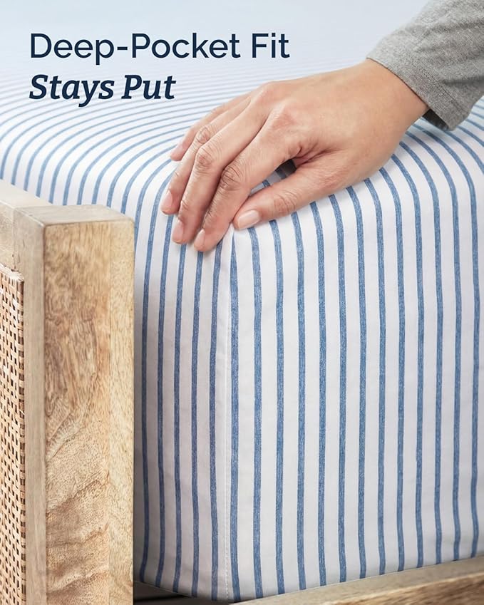 Twin 4 Piece Sheet Set - Comfy, Breathable & Cooling - Soft Hotel Luxury Bedding for Women, Men, Kids, Teens and Children - 1 Flat & 1 Fitted Sheet & 2 Pillowcases with Deep Pockets - Blue Stripes 2