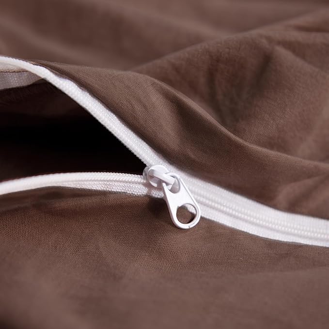 NEXHOME PRO Queen Duvet Cover Set – 100% Certified Organic Cotton with Washed Feel & Linen-Like Texture, Comfortable & Breathable, Home Bedding Set Dark Brown (No Comforter)