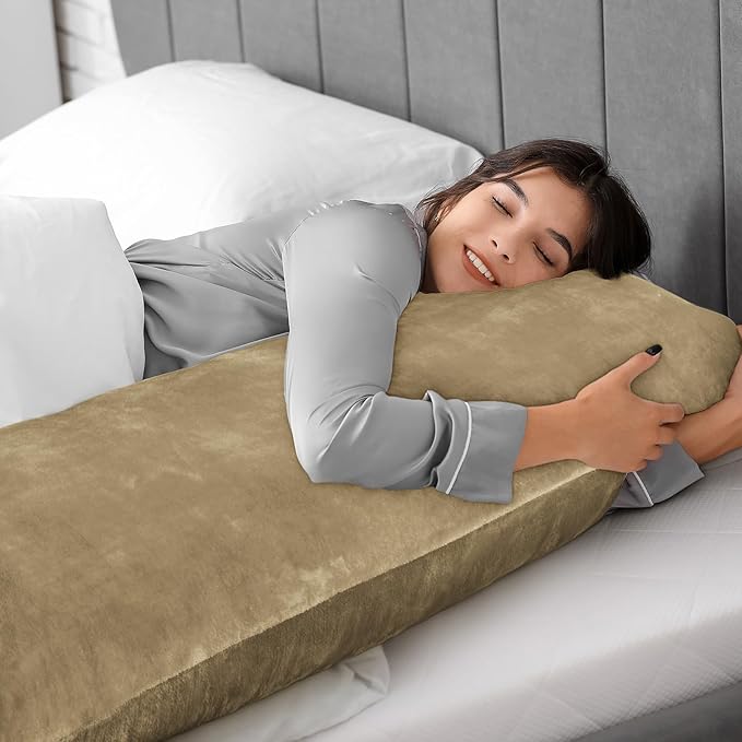BEDELITE Body Pillow Cover with Zipper Closure, Super Soft and Cozy Fuzzy Fleece Pillowcase 20 x 54 Inches, Luxury Fluffy Plush Long Body Pillow Pillowcase for All Seasons(Camel)
