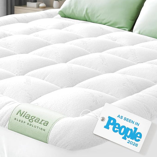 Niagara Sleep Solution Ultra Soft Queen Size Mattress Topper - Rayon Derived from Bamboo Pillow Top Mattress Pad for Back Pain Relief - Naturally Cooling for Hot Sleepers, White