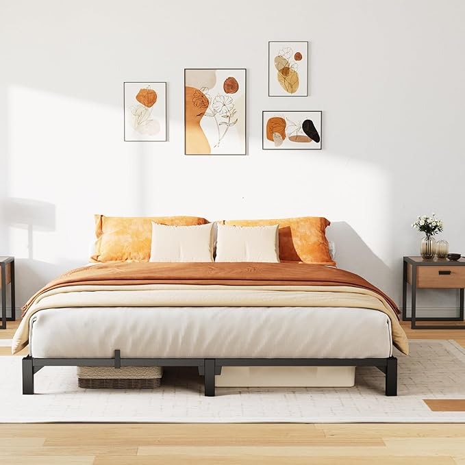 GarveeHome 6 in Queen Bed Frame, Heavy Duty Metal Platform Bed Frame with Durable Iron Slat Support and Legs, No Box Spring Required, No Screws Needed, Support Up to 800 LBS