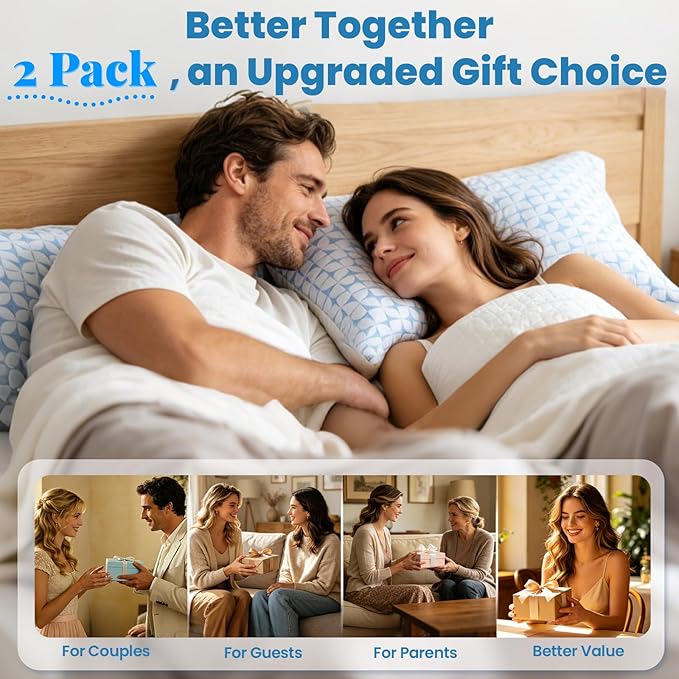 QUTOOL Firm Pillow Shredded Memory Foam, Cooling Pillow for Hot Sleeper, Adjustable Bed Pillow for Side Back Stomach Sleepers, Washable Cover, CertiPUR-US Certified, Standard Size Set of 2