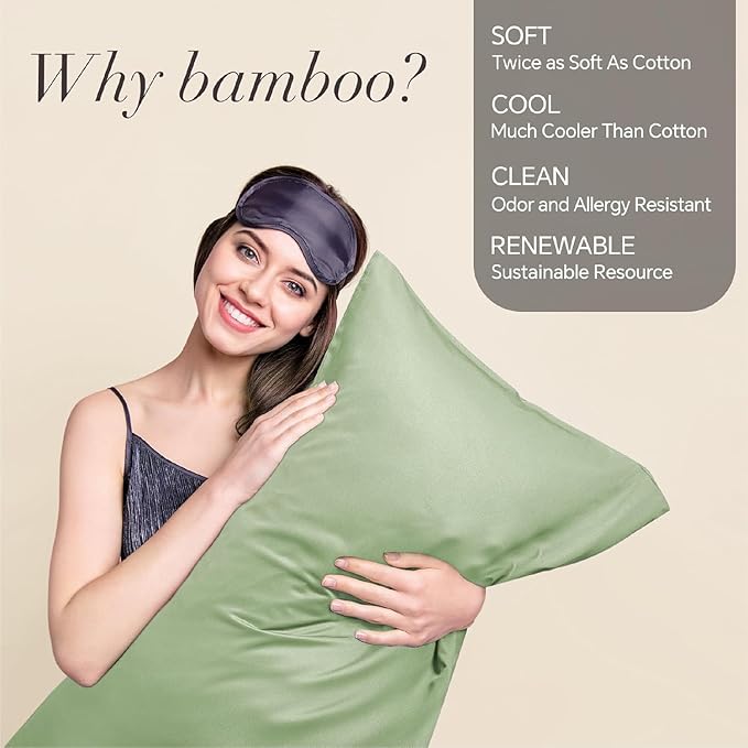 BEDELITE King Size Pillow Cases Set of 2, Rayon Derived from Bamboo, Cooling Pillow Cases for Hot Sleepers & Night Sweats, Breathable and Silky Soft Envelope Pillowcases(Sage Green, 20"x36")
