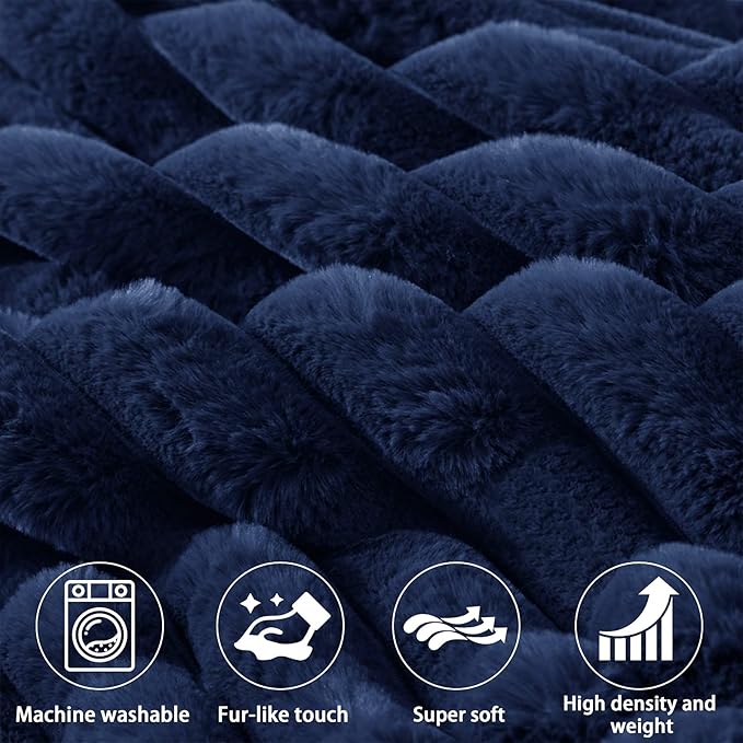 Rycwola Faux Fur Headboard Pillow with 2 Pack Neck Roll Pillow Large Headboard Pillow Soft and Supportive with Removable Cover (Blue, King)
