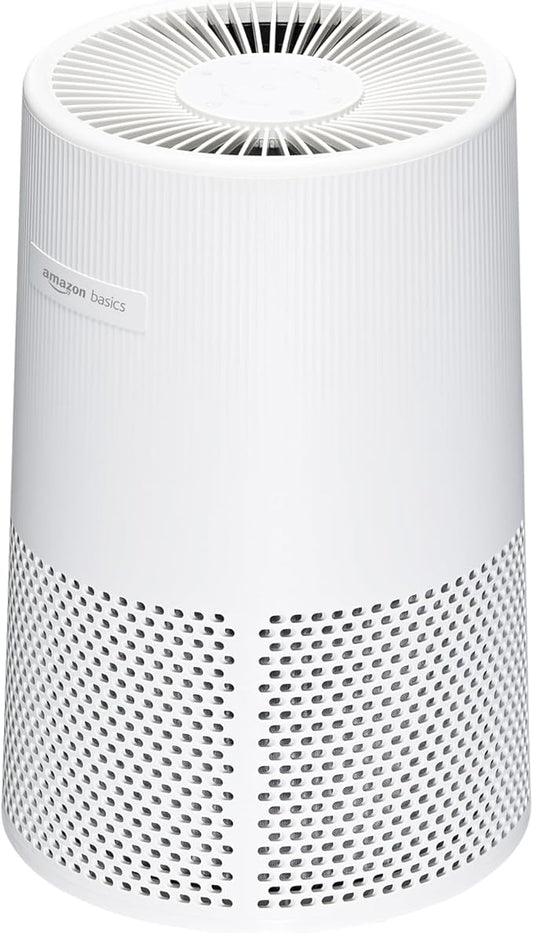 Amazon Basics Air Purifier for Home and Office, With Activated Carbon, 3 Speeds, Timer, Sleep Mode (32db), Energy Star Certificate, Covers Up to 1067 Sq ft, White