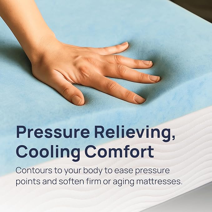 Sure2Sleep Gel Swirl Memory Foam Mattress Topper - 2 Inch, Pressure Relieving, Cooling Comfort - Made in The USA & CertiPUR-US Certified - Softens Firm Beds and Extends Mattress Life - Twin Size
