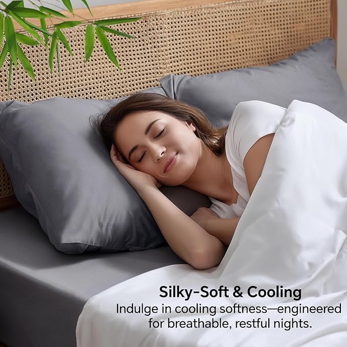 BEDELITE Pillow Cases Standard Size Set of 2, Rayon Derived from Bamboo, Cooling Pillow Cases for Hot Sleepers & Night Sweats, Breathable and Silky Soft Envelope Pillowcases(Grey, 20"x26")