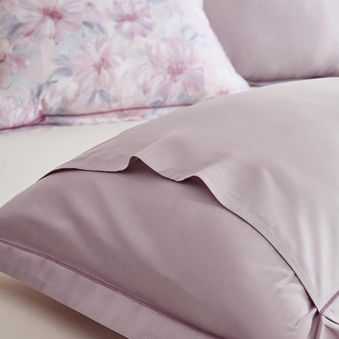 OAITE Duvet Cover Set Queen Size Floral Pattern 600 Thread Count Ultra Soft 100% Long Staple Cotton Duvet Cover Sets 3-PC, Breathable Duvet Cover with Zipper Closure & Corner Ties