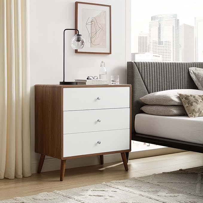 Modway MOD-7018-WAL-WHI Transmit 3-Drawer Chest, Walnut White