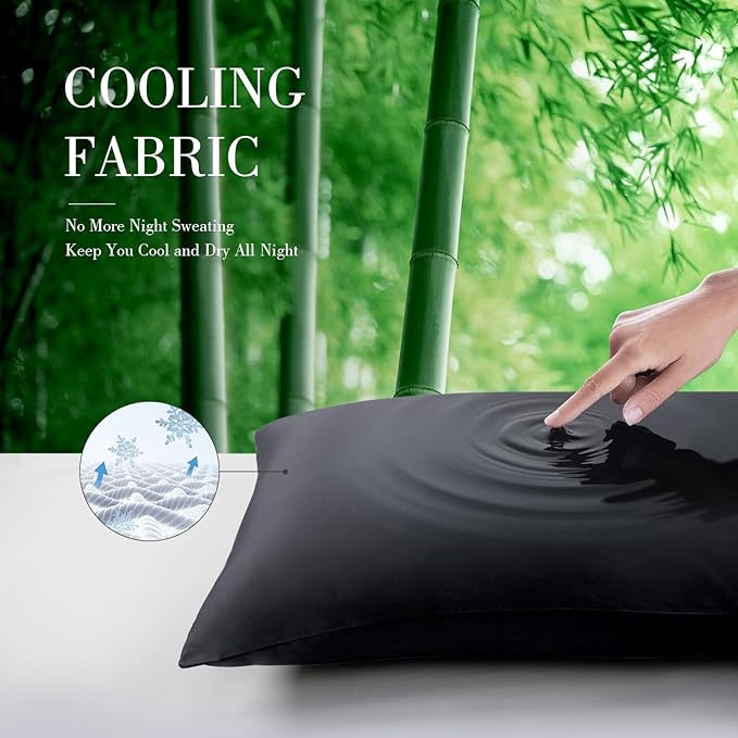 WishSmile Body Cooling Pillowcase Long Pillow Case Breathable Cool Silky Soft Rayon Derived from Bamboo Fabric,Hair and Skin Friendly,Black,1 Pack,20x54IN