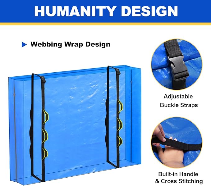 TICONN Mattress Bags for Moving, Heavy Duty Full Mattress Cover Storage Bag with Full-Around Handle and Adjustable Buckles (Blue, Full)
