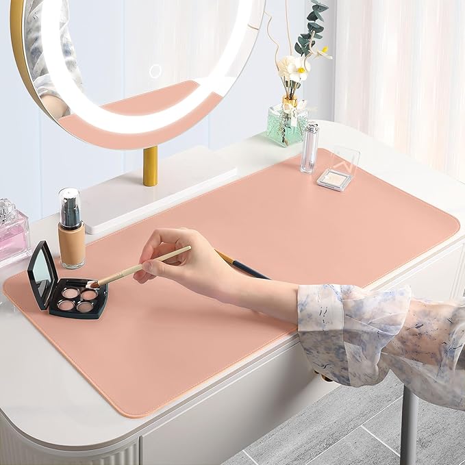 Makeup Mat for Vanity to Protect Desk Top 23.6 x 11.8 in, Dual-Sided Makeup Mat, Easy to Clean Desk Pad - Waterproof and Oilproof Vanity Accessories (Apricot and Orange)