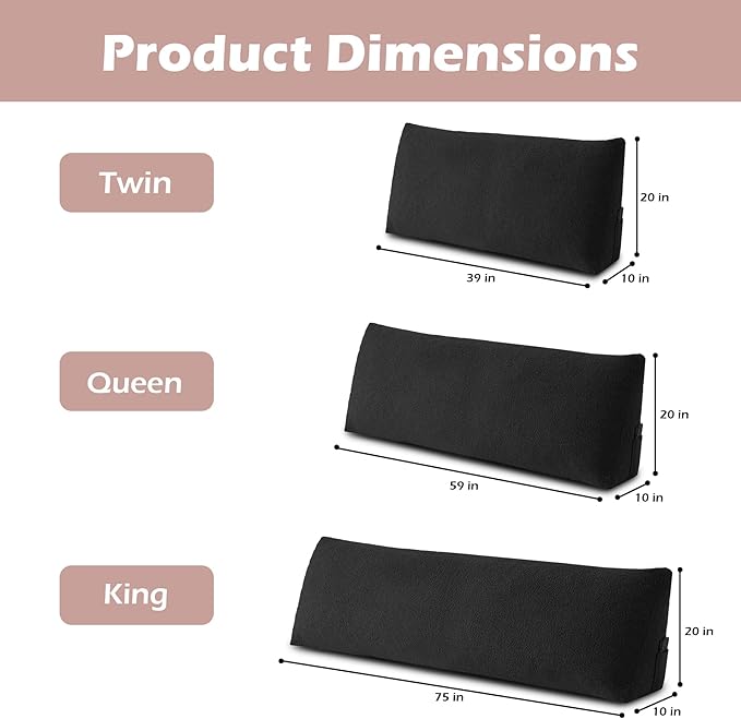 Headboard Pillow King, Triangle Bed Wedge Pillow for Headboard, Backrest Pillow for Sitting up, Reading, Working, Headboard Daybed Pillow with Removable Cover for Bed, Dorm Sofa, Black