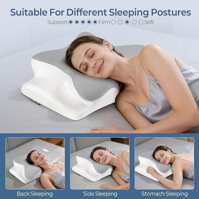 Cervical Neck Pillow for Pain Relief - Ergonomic Side Sleeper Pillow for Neck Support, Cooling Memory Foam Pillows for Sleeping, Contour Pillow Orthopedic Bed Pillow for Back Stomach Sleepers
