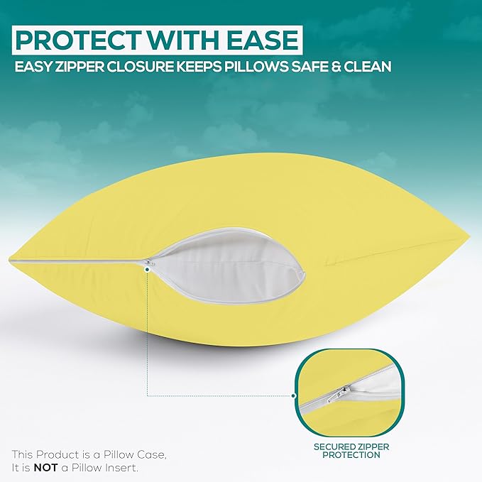 Utopia Bedding Premium 100% Waterproof Pillow Protectors with Zipper Queen Size (Set of 2), Bed Bug and Dust Mite Proof Zippered Pillow Covers, Pillow Encasement Cases, Yellow
