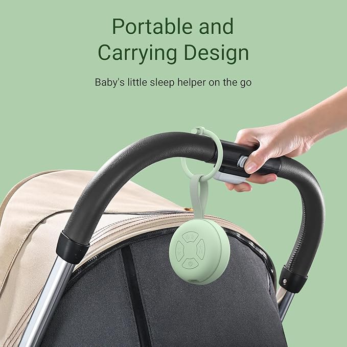 Portable Baby Sound Machine [White Noise for Babies Kids Adults][Supports Bluetooth audio playback][Timer Function][12 Soothing Sounds] 15 Hours Battery Life, Travel,Shower,Clips on Baby Stroller.Mint