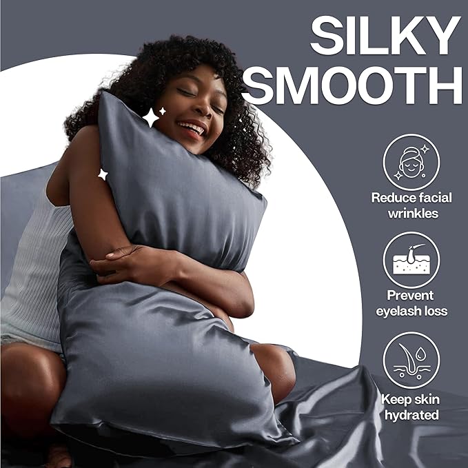MR&HM Satin Pillowcase for Hair and Skin, Silk Satin Pillowcase 2 Pack, King Size Pillow Cases Set of 2, Silky Pillow Cover with Envelope Closure (20x36, Space Grey)