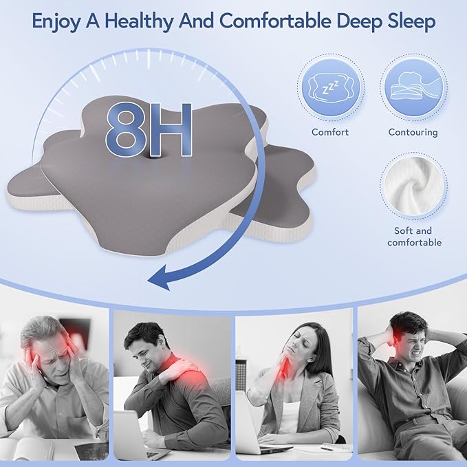 Sleep Apnea Pillow for Side Sleepers, Cervical Neck Pillow for Neck Pain Relief, Ergonomic Contour Memory Foam Pillow with Cooling Washable Cover for Back, Side & Stomach Sleepers