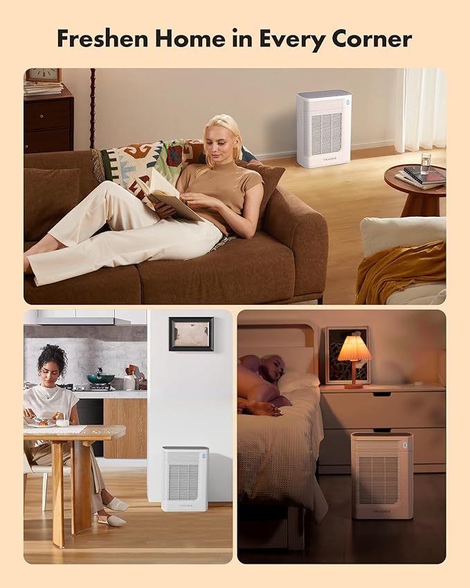 T356 New White Air Purifier for Home Large Room Bedroom Up to 1937 Ft² in 1 Hr With Double-sided Air Inlet, Air Quality and Light Sensors, HEPA Sleep Mode for Allergies, Dust, Smoke, Pet Hair