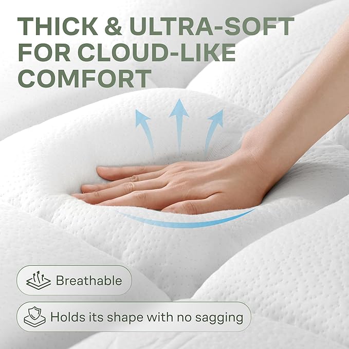 Extra-Thick 2 Inch Twin Size Mattress Topper - Ultra Plush & Soft Viscose Derived from Bamboo Mattress Pad, Naturally Cooling & Perfect for Full Body Support, Snow White