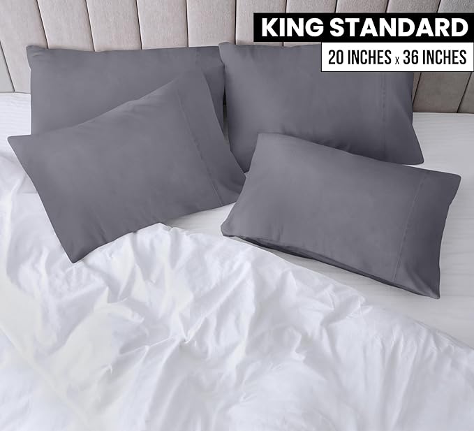 Utopia Bedding King Standard Pillow Cases - 4 Pack - Envelope Closure - Soft Brushed Microfiber Fabric - Shrinkage and Fade Resistant Pillow Covers 20 X 36 Inches (King Std, Grey)