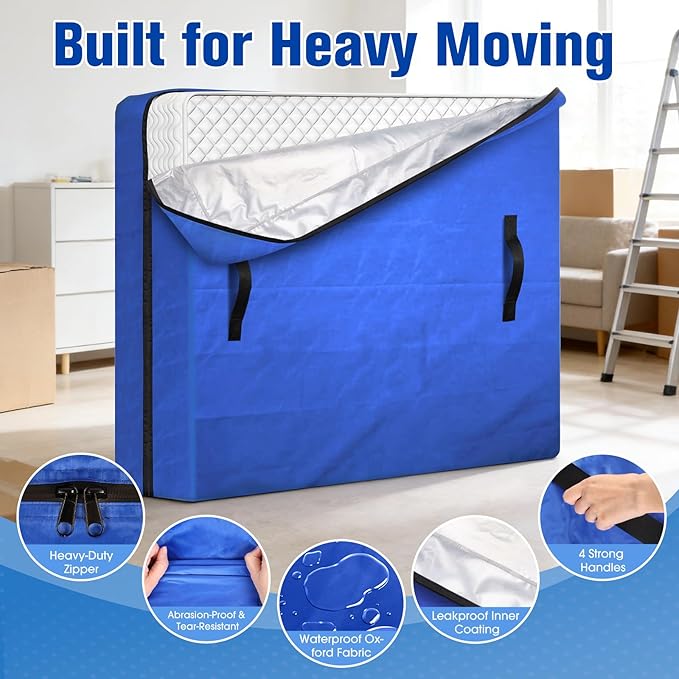 BlissTrends Extra Thick Mattress Bags for Moving and Storage, Waterproof Mattress Protector with Sturdy Handles & Reinforced Zipper, Heavy Duty Tarp Material Reusable Bed Cover (82"x63"x15"Queen Size)