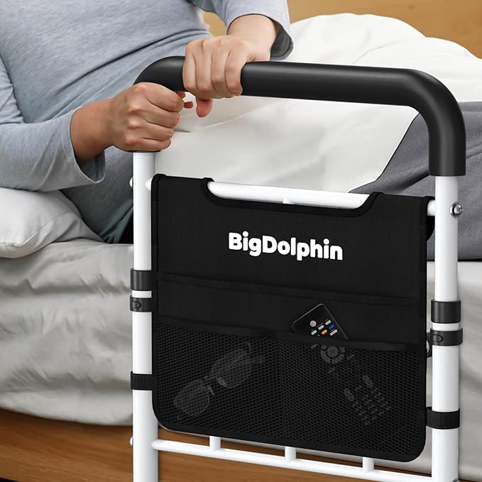 Bed Assist Rail for Elderly - ASTM Approved, 400 LBS Capacity, Tool-Free, Stable Bed Assist Rails for Seniors with Ergonomic Non-Slip Handle & Storage Pocket