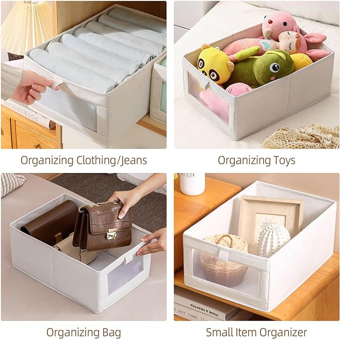 Linen Closet Organizers And Storage, 8 Pack Closet Storage Bins Linen Closet Baskets for Closet Organization Foldable Closet Organizer Bins with Clear Window For Organizing Clothing, Jeans, Shelves