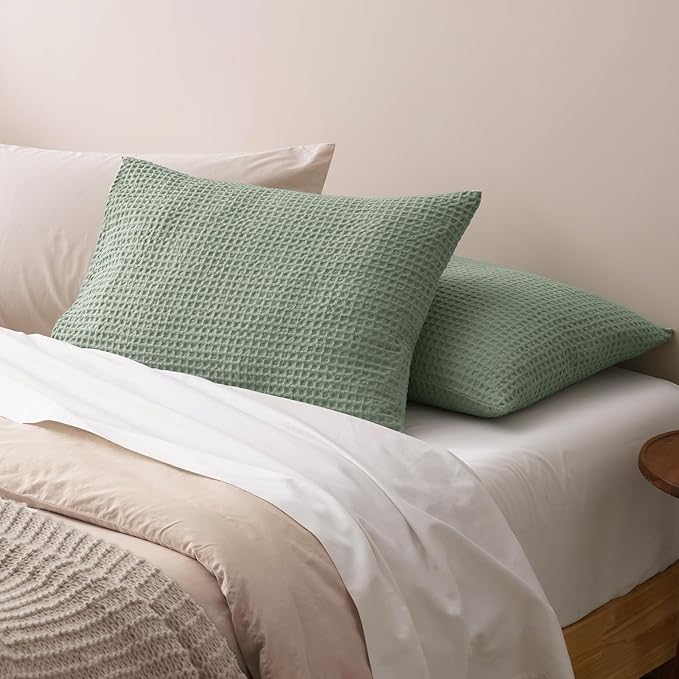 PHF Ultra Soft Waffle Weave Pillow Shams Standard Size, No Insert, 2 Pack 20" x 26" Pillowcases,Breathable & Skin-Friendly Pillow Cases, Stylish Decorative Bed Pillow Cases Covers, Sage Green