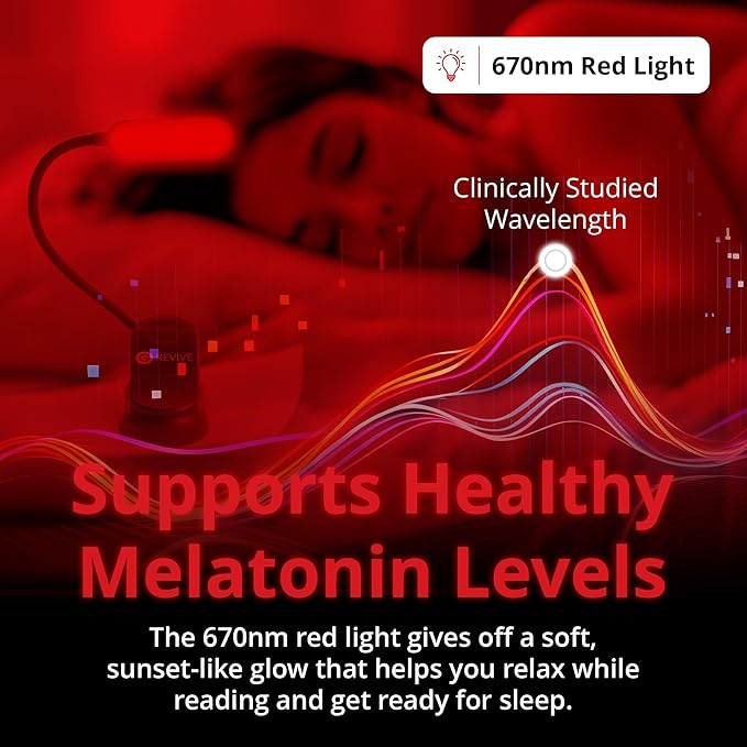 Revive - 670nm Red Reading Light by Gamma - Sleep Therapy - Melatonin Promoting Natural Sleep Aid