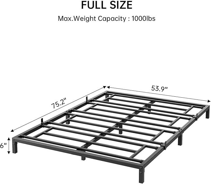 GarveeHome Full Size Bed Frame, 6 Inch Metal Platform Bed Frames with Heavy Duty Steel Slat Support, No Box Spring Needed, Noise Free,Anti-Sliding Slat,Easy Assembly, Under Bed Storage