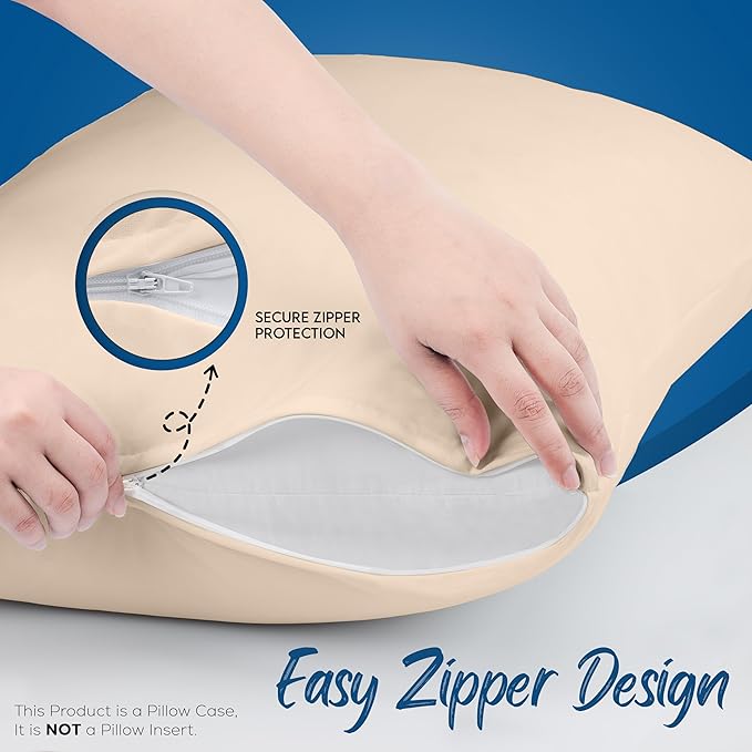 Utopia Bedding Premium 100% Waterproof Pillow Protectors with Zipper Standard Size (Set of 4), Bed Bug and Dust Mite Proof Zippered Pillow Covers, Pillow Encasement Cases, Beige