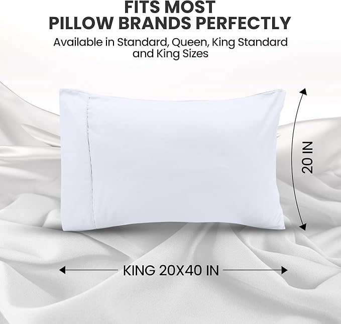 Utopia Bedding King Pillow Cases - 2 Pack - Envelope Closure - Soft Brushed Microfiber Fabric - Shrinkage and Fade Resistant Pillow Covers King Size 20 X 40 Inches (King, White)