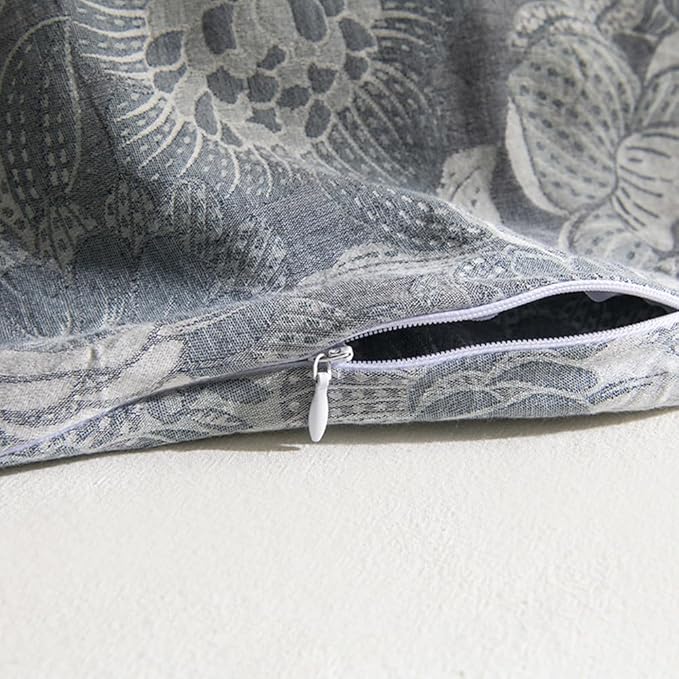 VM VOUGEMARKET Jacquard Grey Floral Duvet Cover Set King,Yarn-Dyed Cotton Duvet Cover with Zipper Closure Perfect for Men and Women