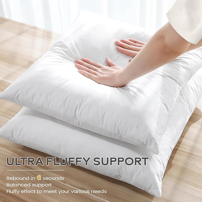 SAVORI 16x24 Lumbar Pilow Insert, Set of 2 Down Feather 16x24 Euro Pillow Inserts, Soft Fluffy Sleeping Pillow with 100% Cotton Cover, Decorative Throw Pillows for Couch Sofa Bed-White