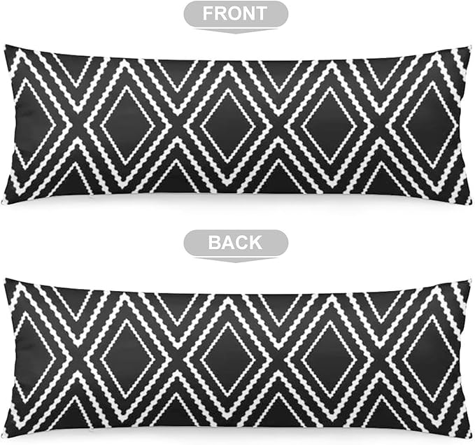 Black Body Pillow Cover Black and White Long Pillow Case with Zipper Boho Aztec Polyester Pillowcases Farmhouse Bedding Pillowcase Decorative Soft Cushion Pillow Covers for Bedroom,Couch,20"x54"