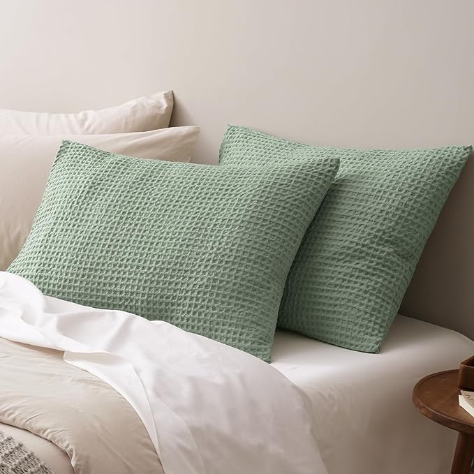 PHF Ultra Soft Waffle Weave Pillow Shams Standard Size, No Insert, 2 Pack 20" x 26" Pillowcases,Breathable & Skin-Friendly Pillow Cases, Stylish Decorative Bed Pillow Cases Covers, Sage Green