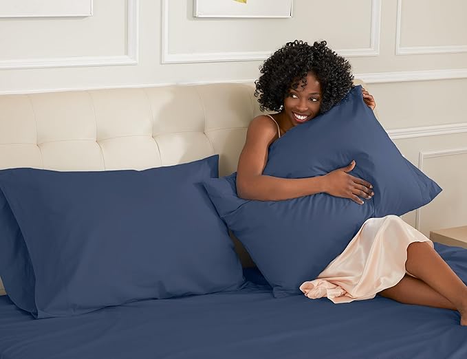 Sunflower King Pillowcases Set of 2, 100% Cotton King Size Pillow Cases 2, 20×40 inches Crown Blue, Soft and Breathable