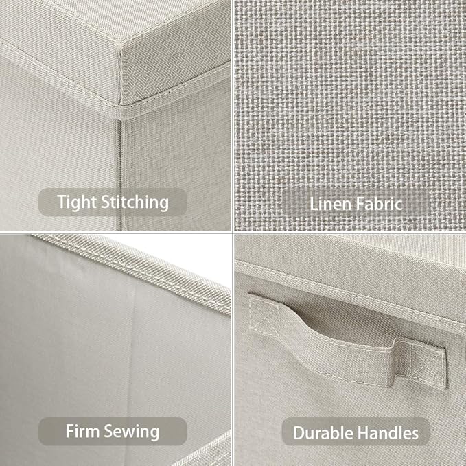 HOONEX Foldable Storage Bins with Lids, 2 Pack, Storage Boxes with Carrying Handles and Sturdy Heavy Cardboard, 16.5" L x 11.8" W x 7.5" H for Shoes, Books, Clothes, Beige