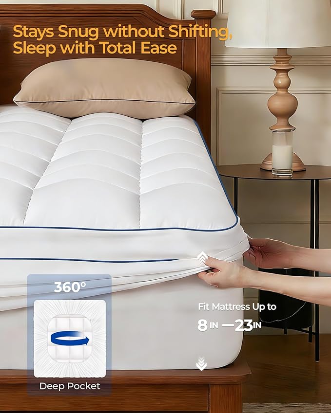 KAYFIA TwinXL Mattress Topper,Extra Thick Mattress Pad Cover for Deep Sleep,3D+7D Snow Down Alternative Fill Overfilled Plush Pillow Top Mattress with 8-23 Inch Deep Pocket-White