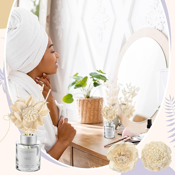 Waydress 15 Pcs Diffuser Mixed Sola Flowers Natural Material Aromatherapy Reed Wood Flowers Decorative Aromatherapy Flower Placement Refill Wood Flower Diffuser with Rope (1.57-3.15 Inches,Classis)